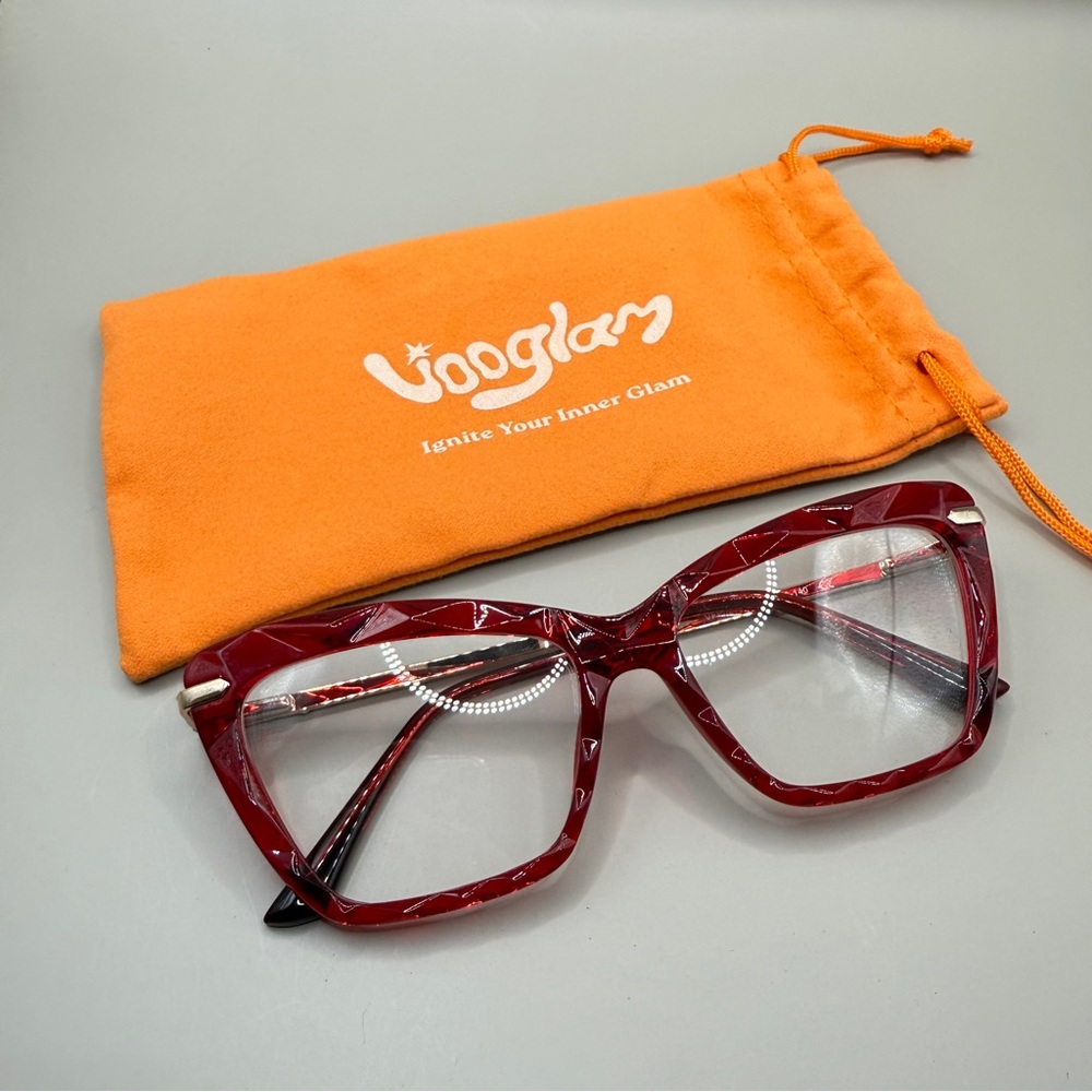 Vooglam Red transparent Cat-Eye Glasses frame, no prescription